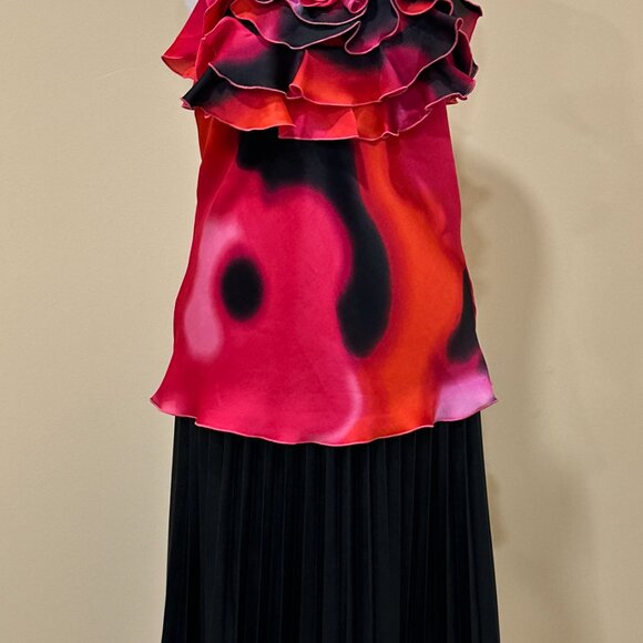 Women Vintage Express Halter Blouse Ruffle Flower Red Black Pink Size S Back Bow - Picture 8 of 11